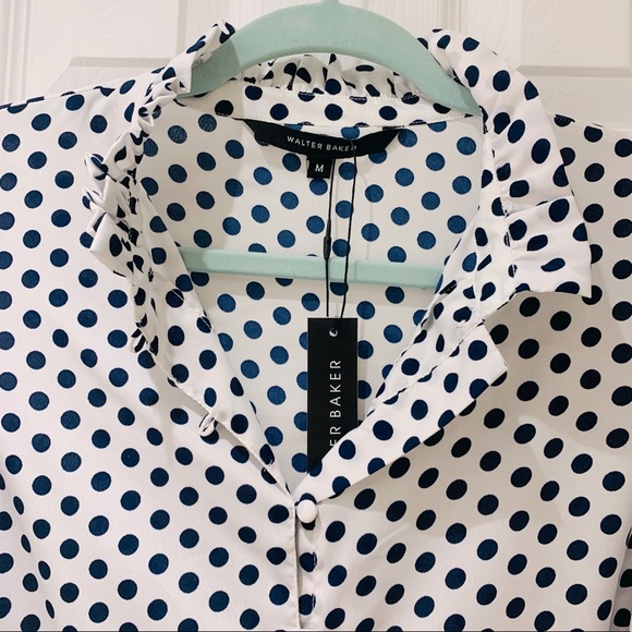 NWT Walter Baker Blue Polka Dot Open Shoulders Blouse / Top - Picture 5 of 15